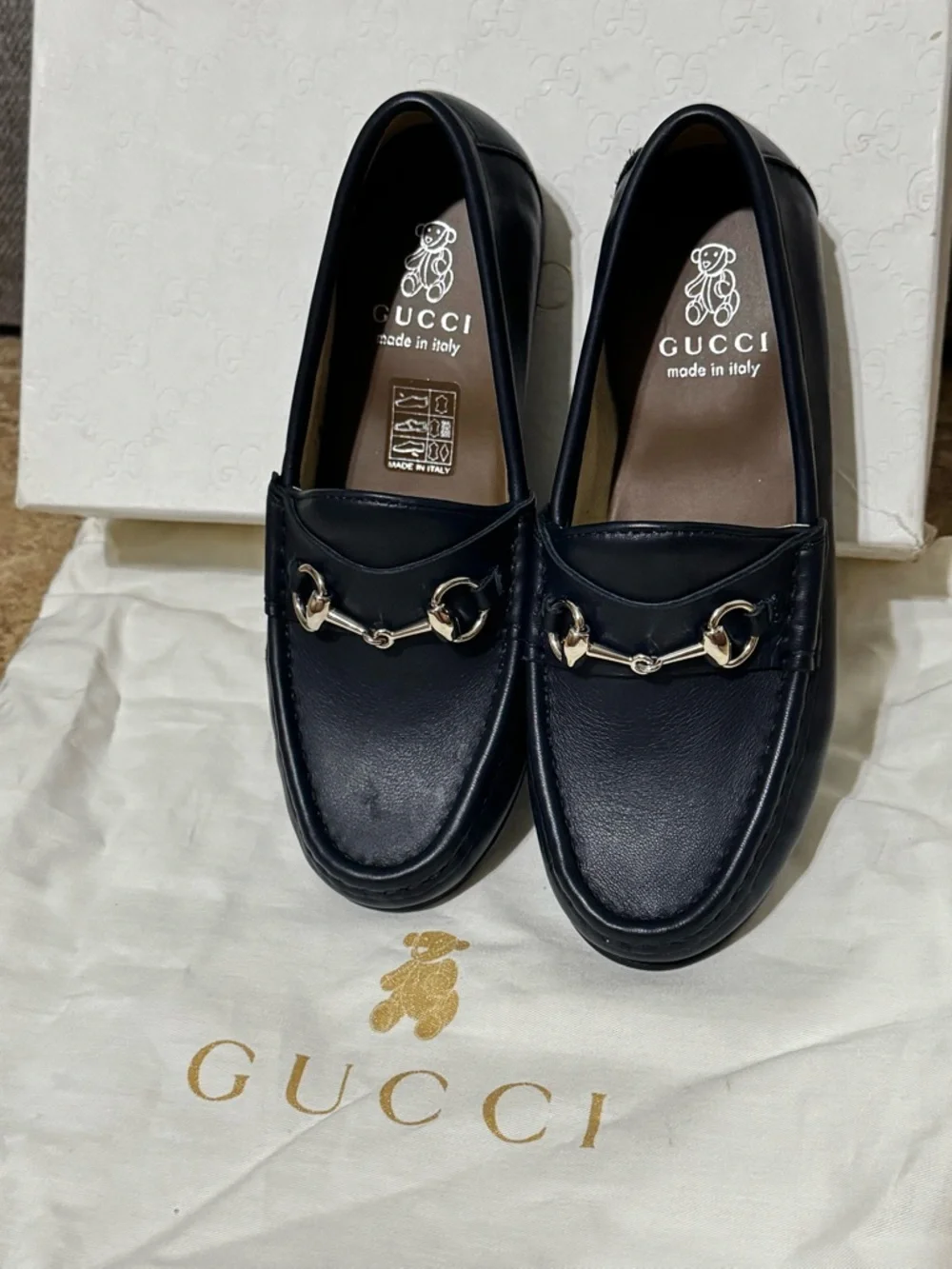 Gucci Navy Blue Leather Horsebit Loafers